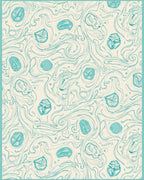 Teal Swirl Botanical Leaf Overlay Rug