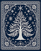 Deep Blue Celestial Tree Border Rug