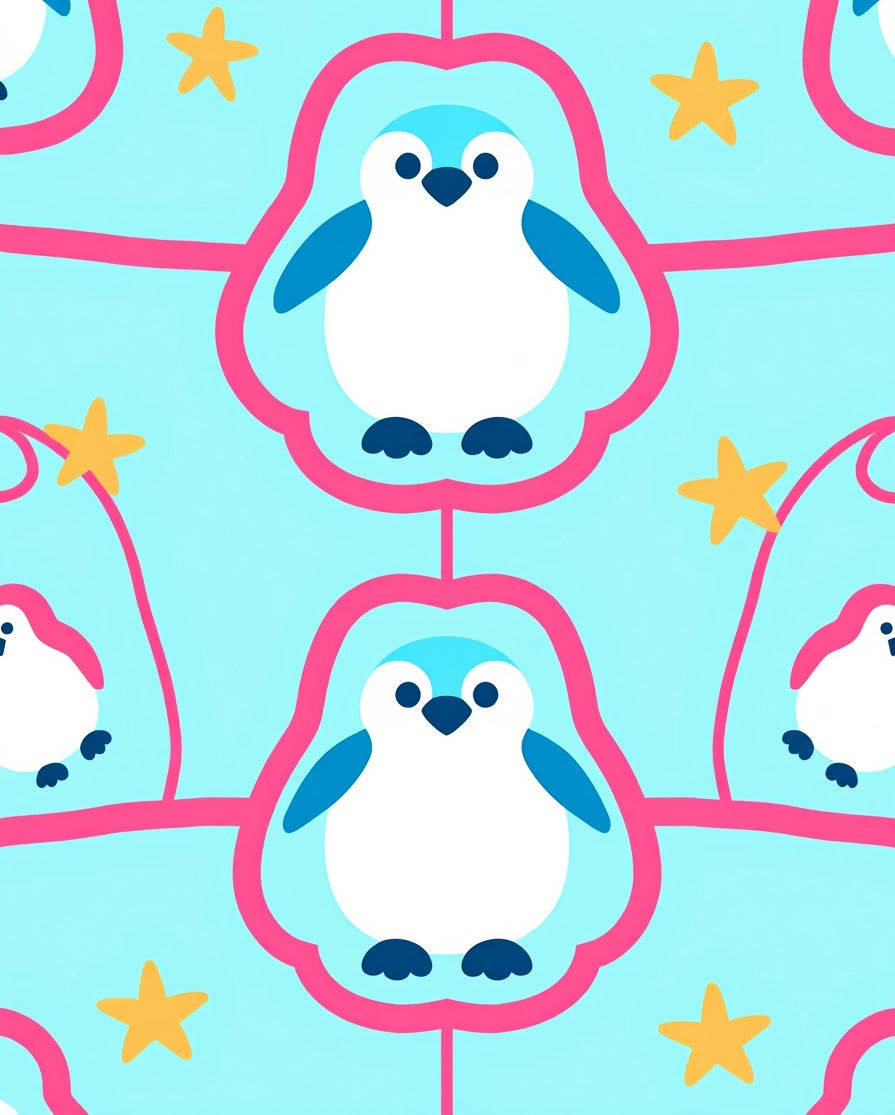 Whimsical Blue Penguin Star Rug