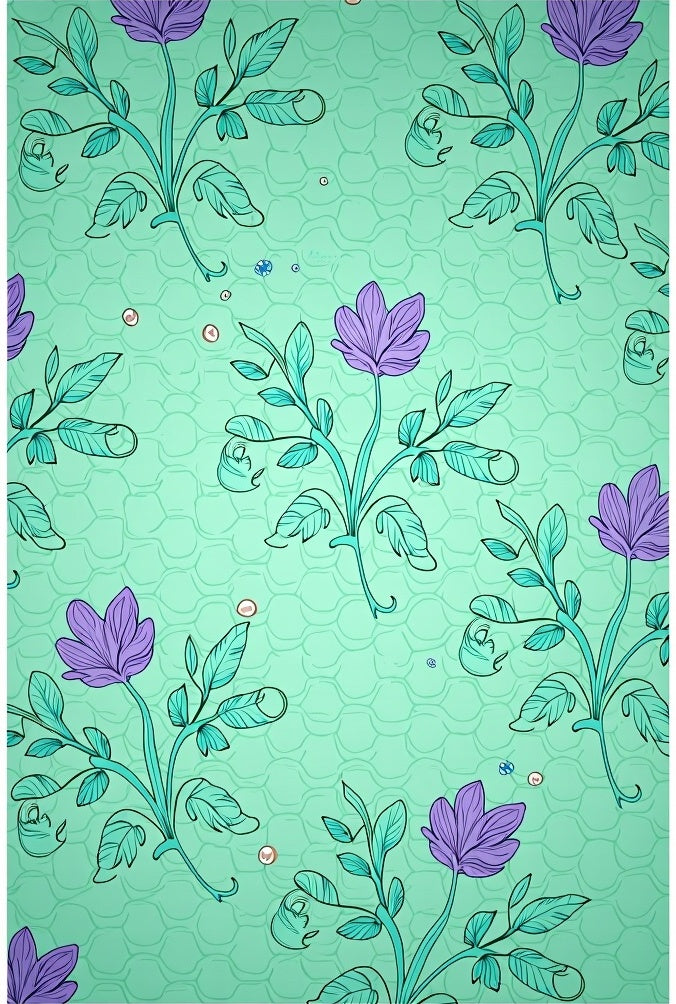 Aqua Purple Floral Vine Art Rug