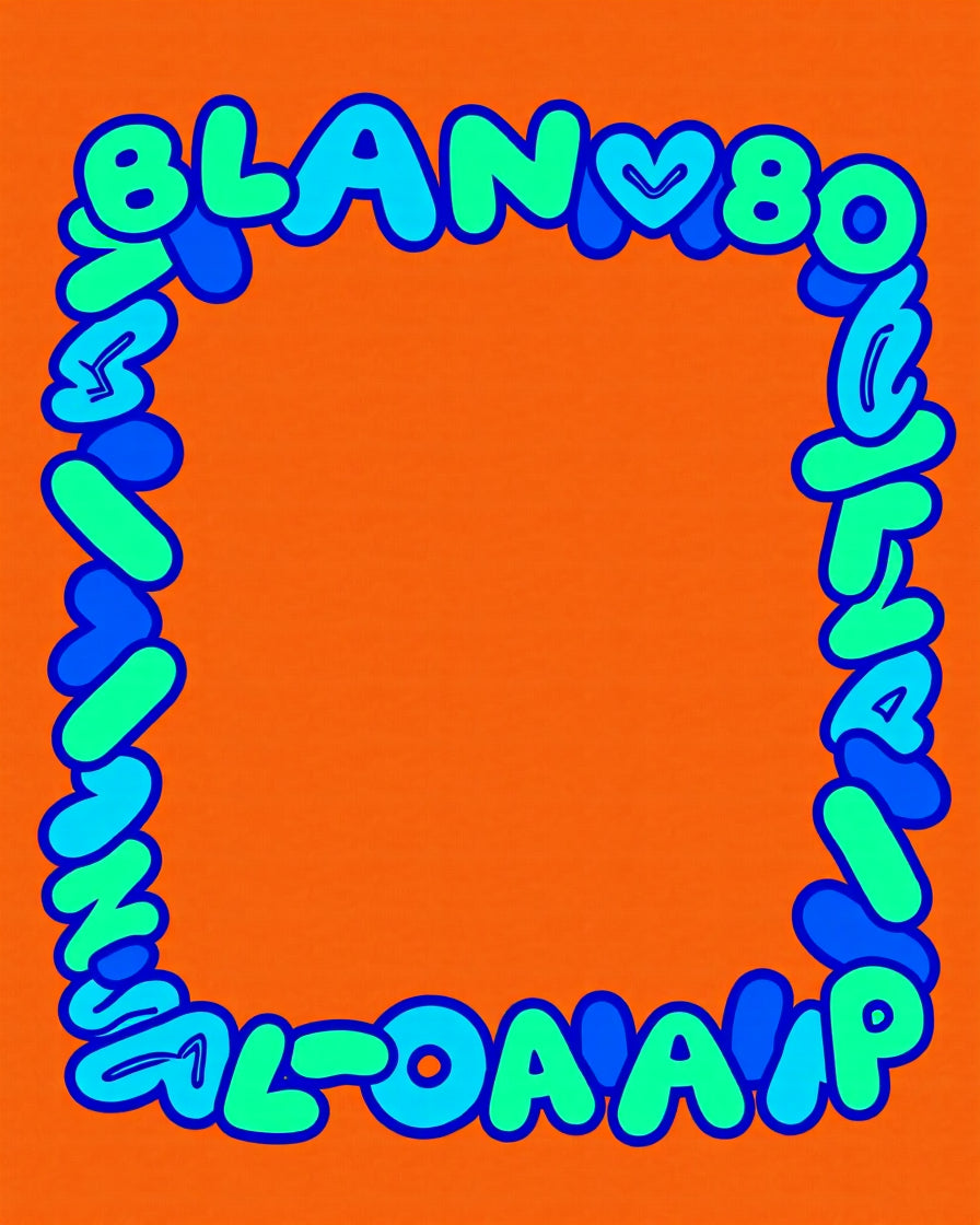Bubble Letters Orange Aqua Blue Border Rug