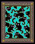 Black Cat Turquoise Grid Whimsical Border Rug