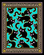 Black Cat Turquoise Grid Whimsical Border Rug