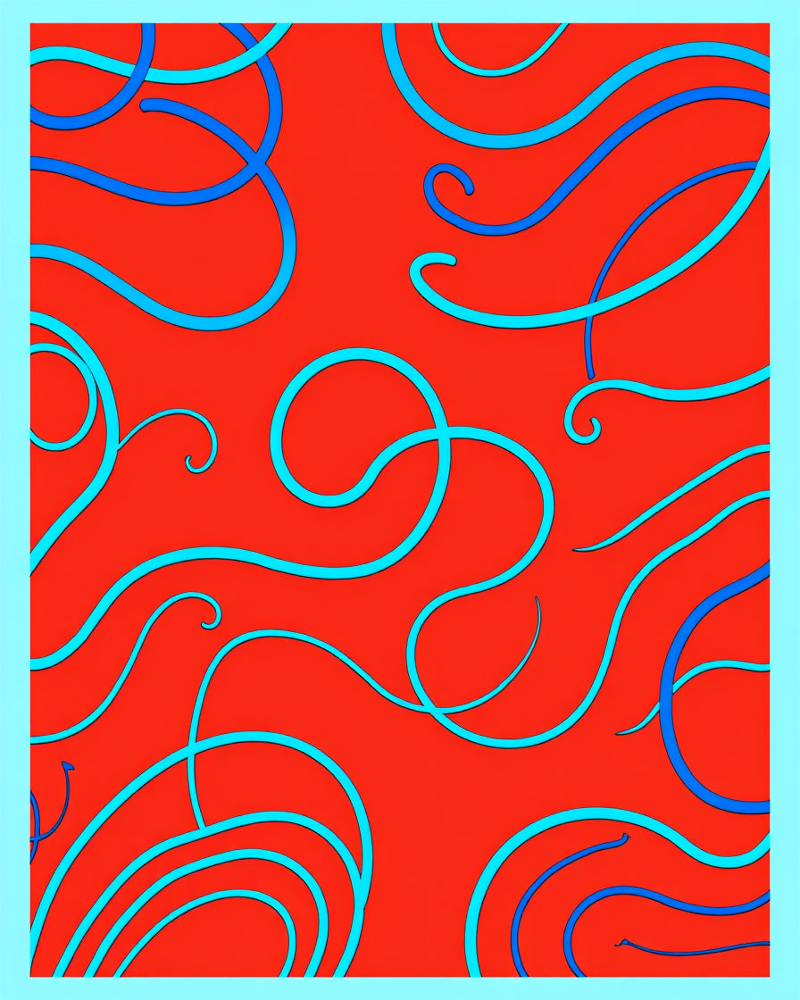 Red Aqua Swirl Abstract Rug