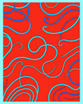 Red Aqua Swirl Abstract Rug