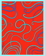 Red Aqua Swirl Abstract Rug