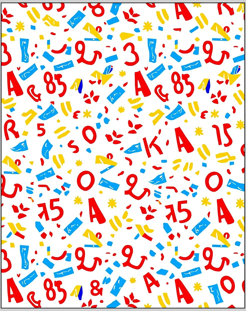 Bold Red Blue Yellow Alphabet Collage Rug