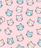 Pink Blue Kawaii Kitty Faces Rug