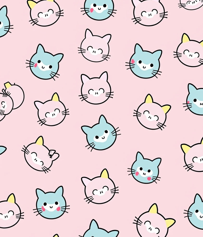 Pink Blue Kawaii Kitty Faces Rug