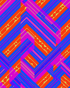 Vibrant Orange Blue Pink Geometric Stripes Rug