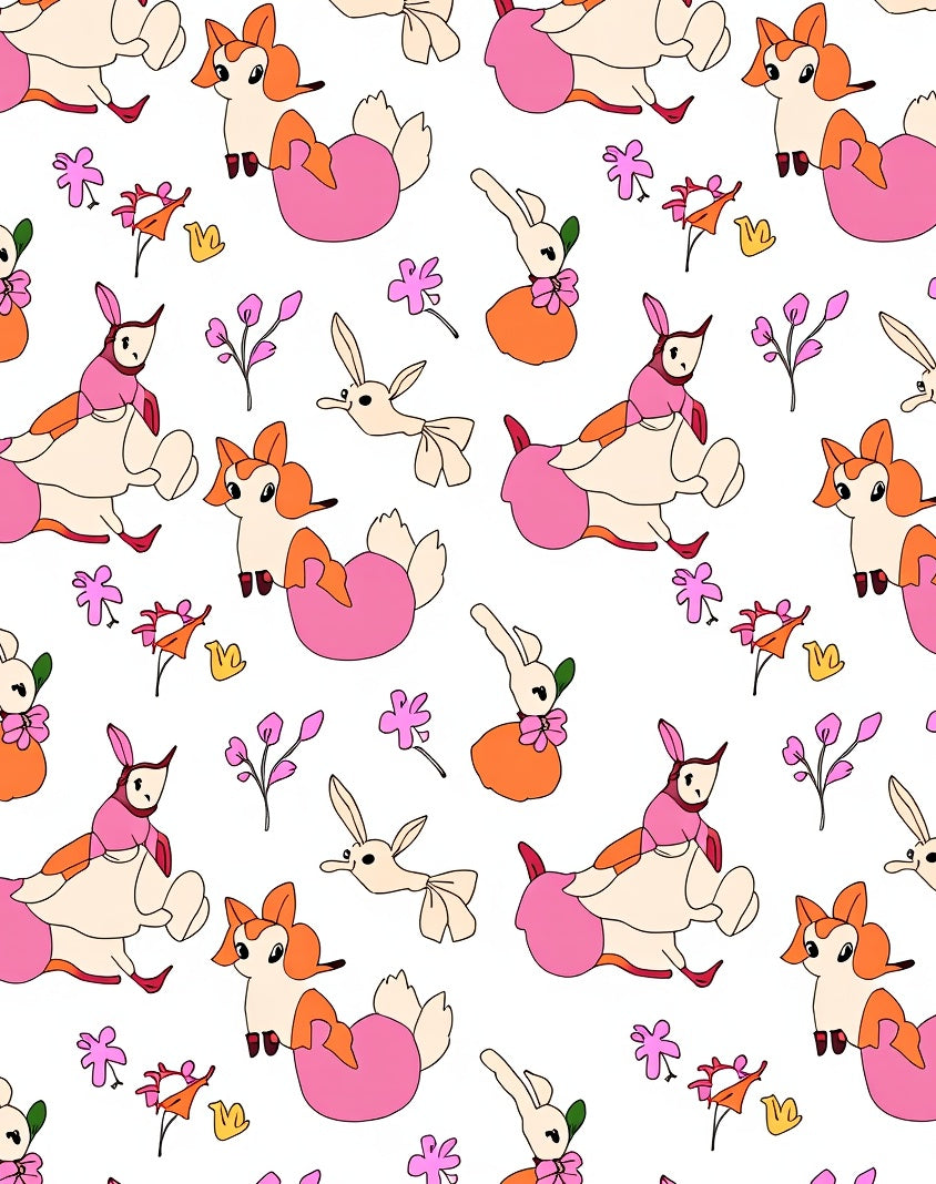 Playful Bunny Floral Garden Theme Rug