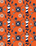 Orange White Navy Nautical Lighthouse Compass Rug