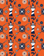 Orange White Navy Nautical Lighthouse Compass Rug