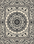 Black Floral Medallion Ivory Square Rug