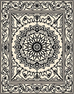 Black Floral Medallion Ivory Square Rug