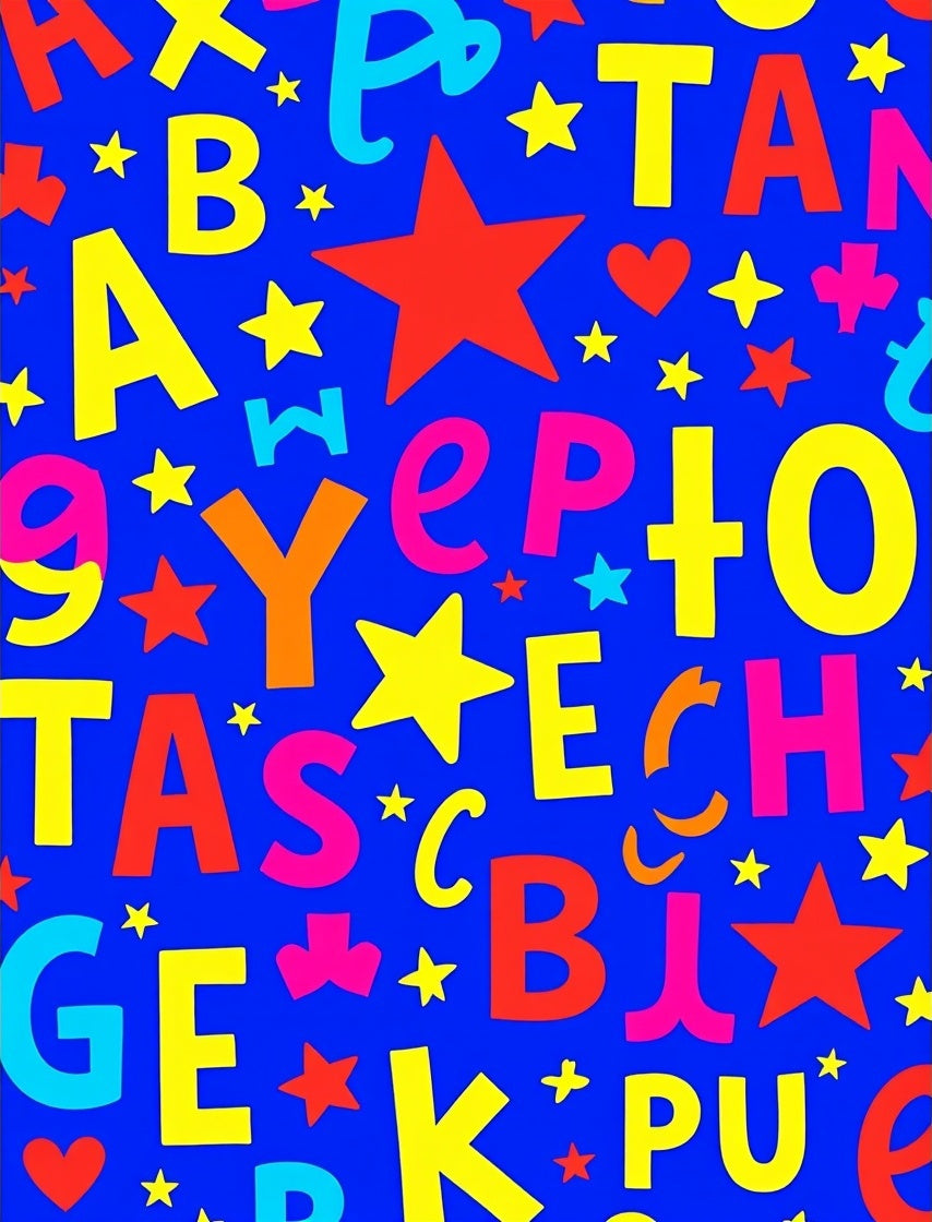 Colorful Alphabet Stars On Blue Rug