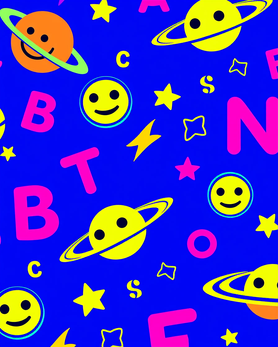 Vibrant Space Smiley Planet Alphabet Rug