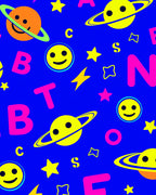 Vibrant Space Smiley Planet Alphabet Rug