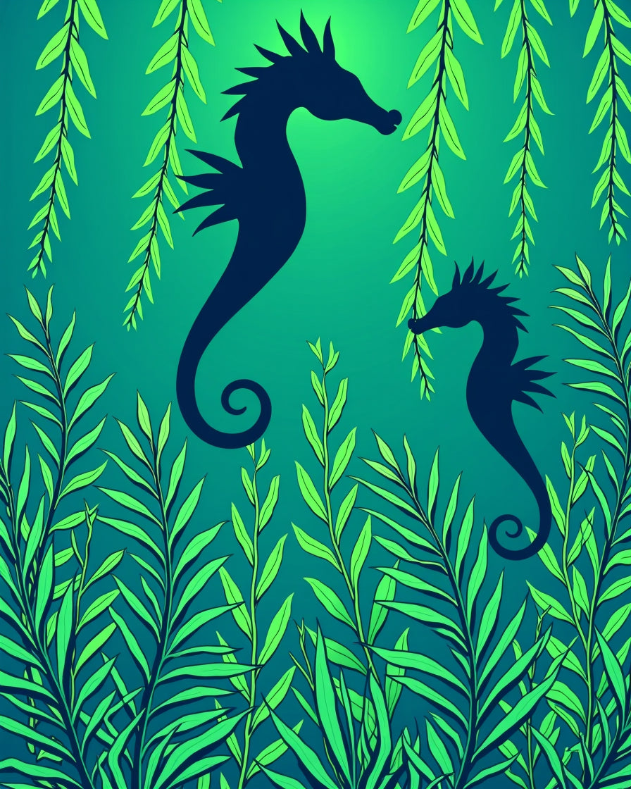 Deep Sea Seahorse Foliage Gradient Rug