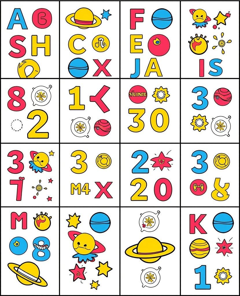 Whimsical Space Alphabet Number Design Rug