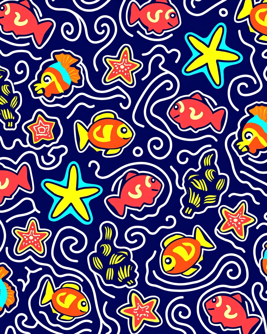 Ocean Friends Fish Starfish Whimsical Rug