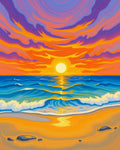 Vibrant Sunset Over Blue Ocean Waves Rug