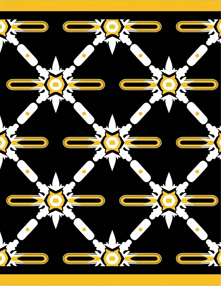 Monochrome Black Yellow Geometric Lattice Rug