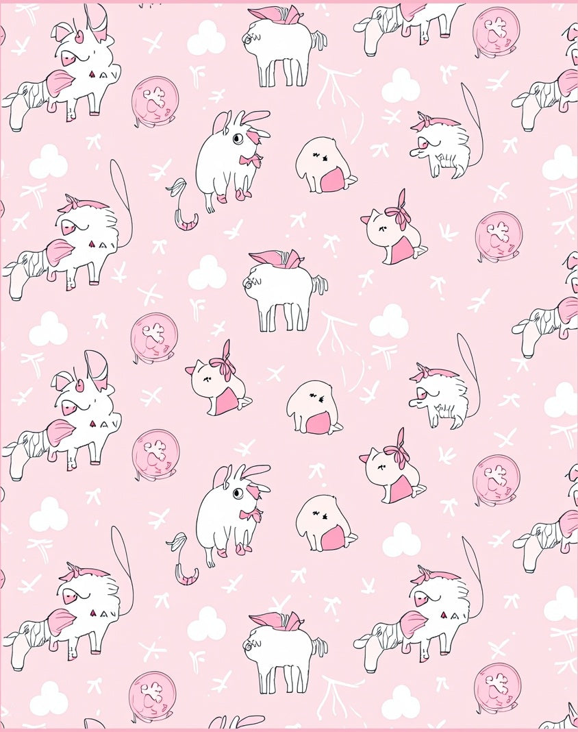 Pink Kawaii Unicorns and Clouds Theme Rug