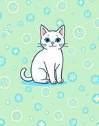 Whimsical White Cat Floral Garden Rug