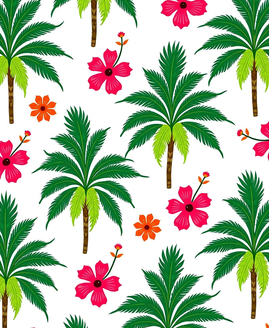 Vibrant Pink Hibiscus Green Palm Trees Rug