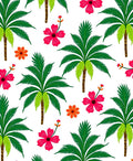 Vibrant Pink Hibiscus Green Palm Trees Rug