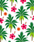Vibrant Pink Hibiscus Green Palm Trees Rug