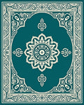 Teal Cream Elaborate Medallion Border Rug