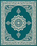 Teal Cream Elaborate Medallion Border Rug