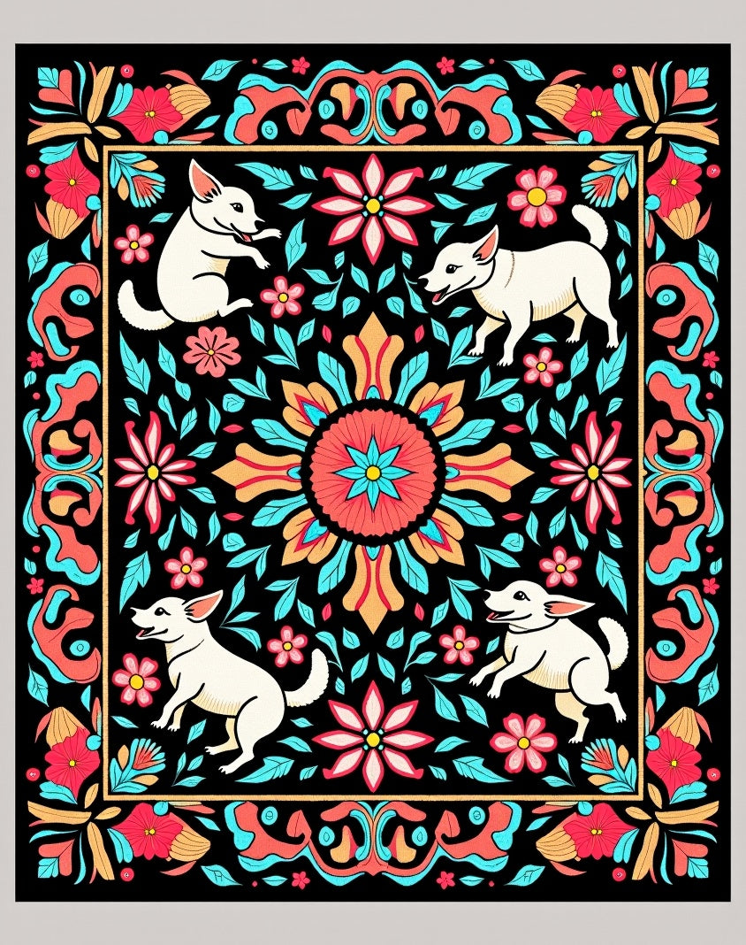 Vibrant Floral Dog Medallion Rug