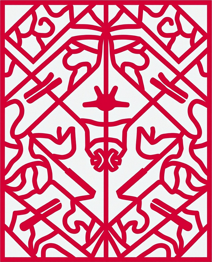 Crimson Lattice Geometric Art Rug