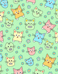 Pastel Cat Faces and Flowers Rug