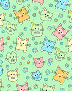 Pastel Cat Faces and Flowers Rug