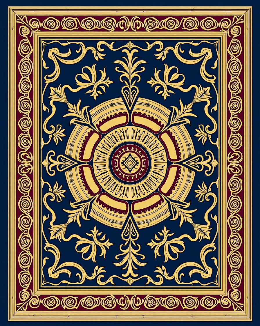 Deep Blue Gold Crimson Medallion Rug