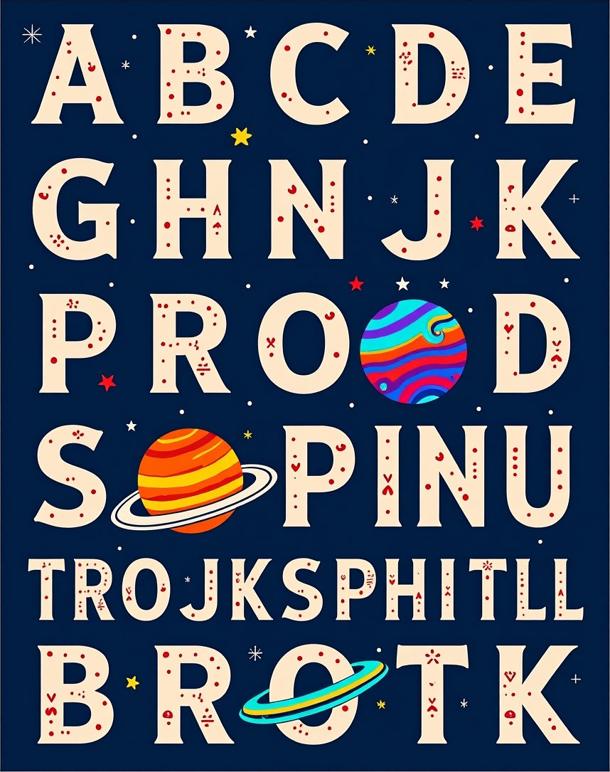 Cosmic Alphabet with Planets and Stars Rug