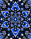 Royal Blue Black Stylized Floral Medallion Rug