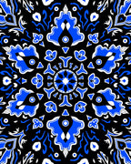 Royal Blue Black Stylized Floral Medallion Rug