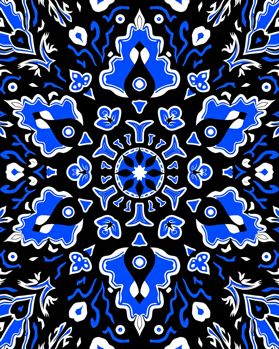Royal Blue Black Stylized Floral Medallion Rug