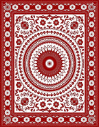 Crimson White Intricate Floral Medallion Rug