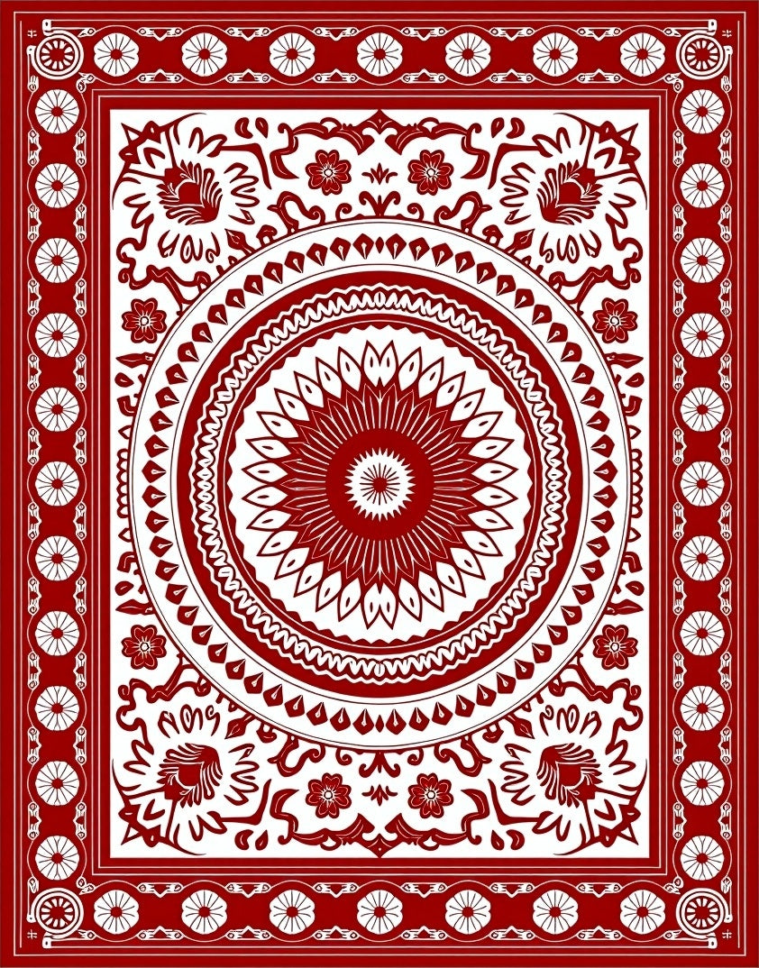 Crimson White Intricate Floral Medallion Rug