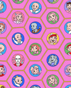 Pink Hexagon Colorful Character Collage Rug