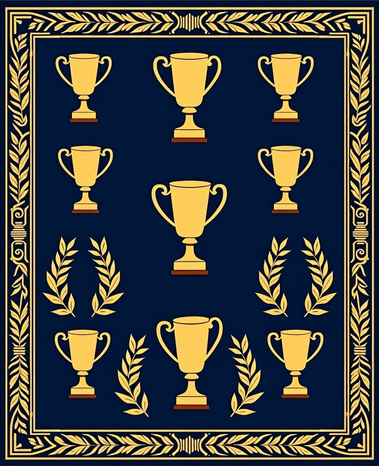 Golden Trophy Laurel Wreath Blue Rug