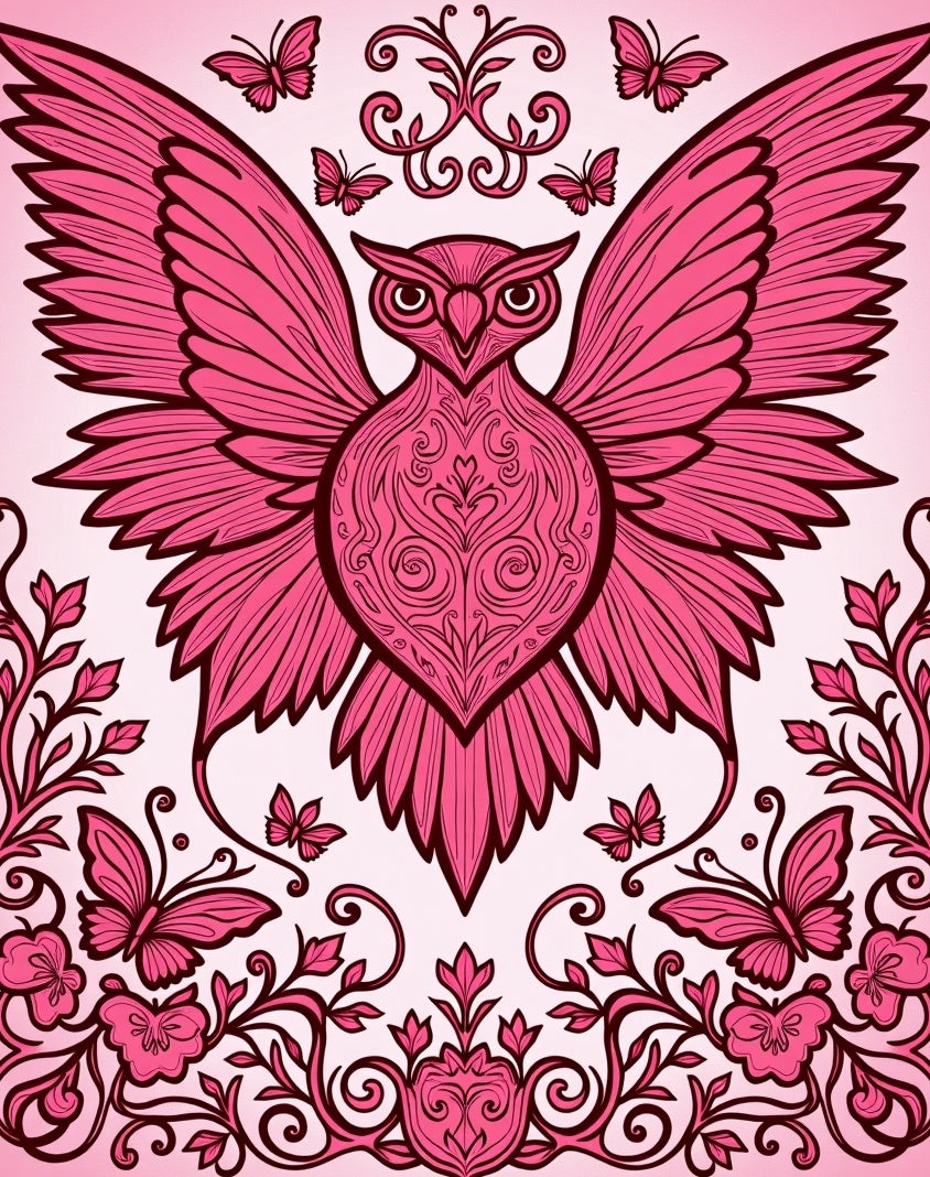 Whimsical Pink Butterfly Owl Garden Rug