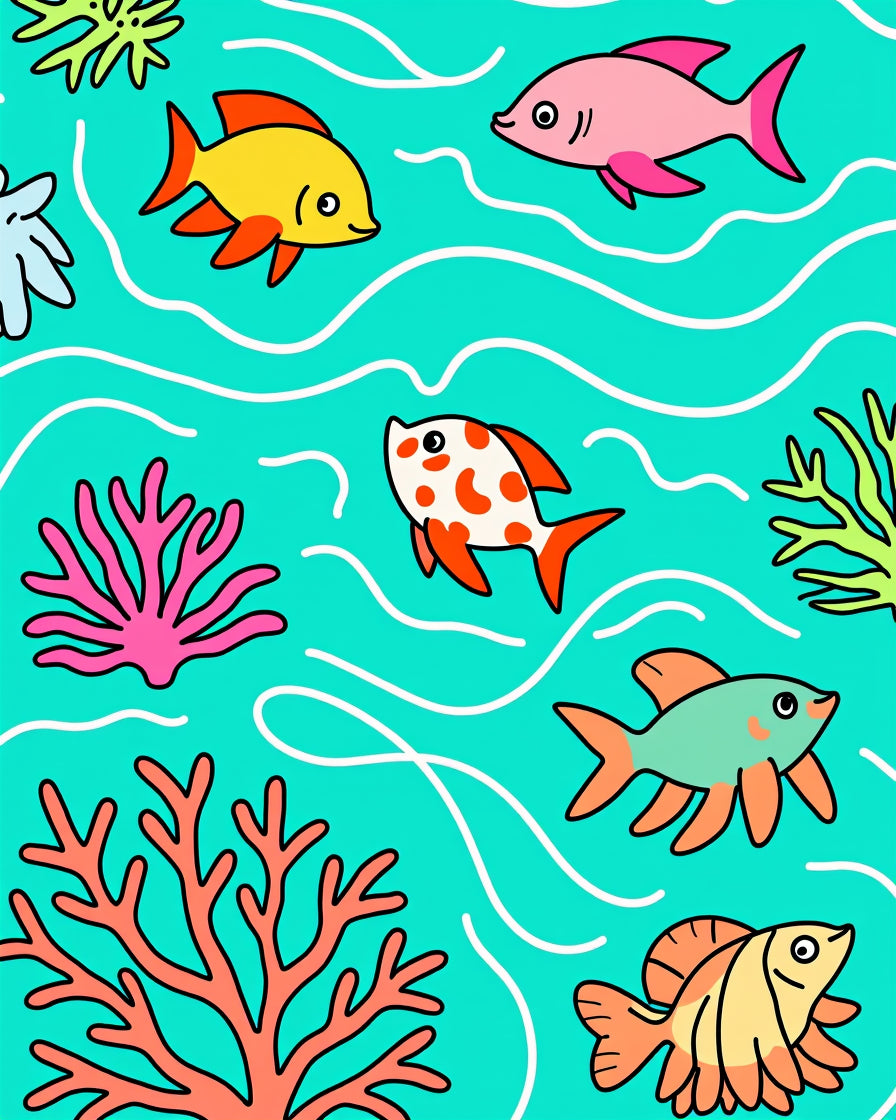 Whimsical Coral Fish Aquatic Whimsy Rug