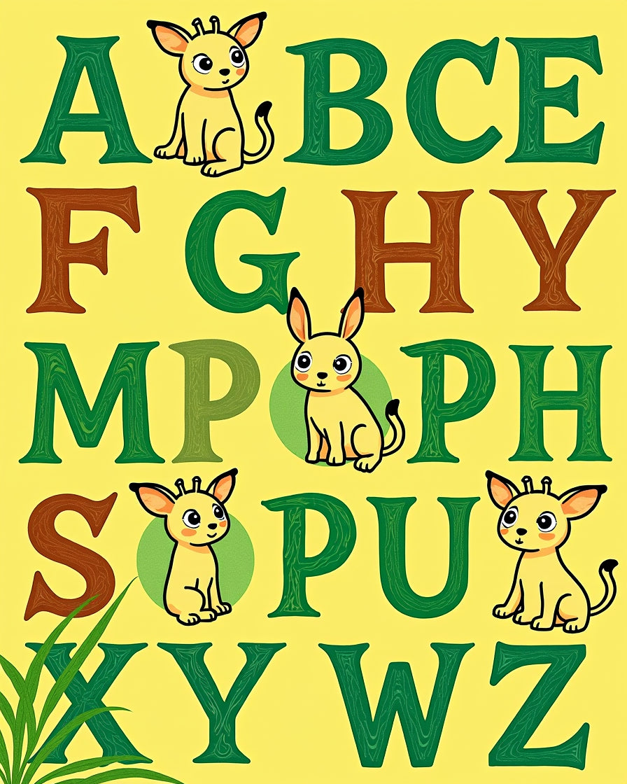 Playful Yellow Animal Alphabet Rug